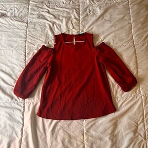 Elegant Red-Orange Cold Shoulder Top